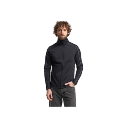 Sort herremodel med høj krave og lynlås foran, vist i mørk jakke og jeans