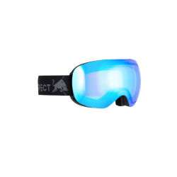 Blå skibrille med spejlreflekterende linse og sort justerbar rem