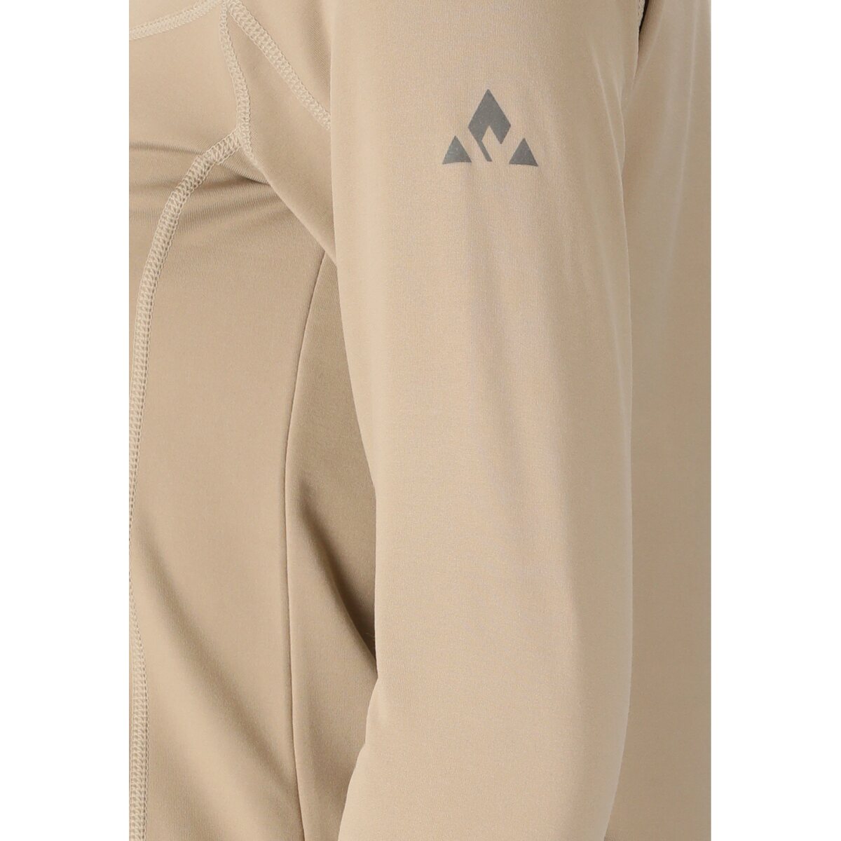 Beige skipulli med flade syninger og lille Whistler-logo på ærmet
