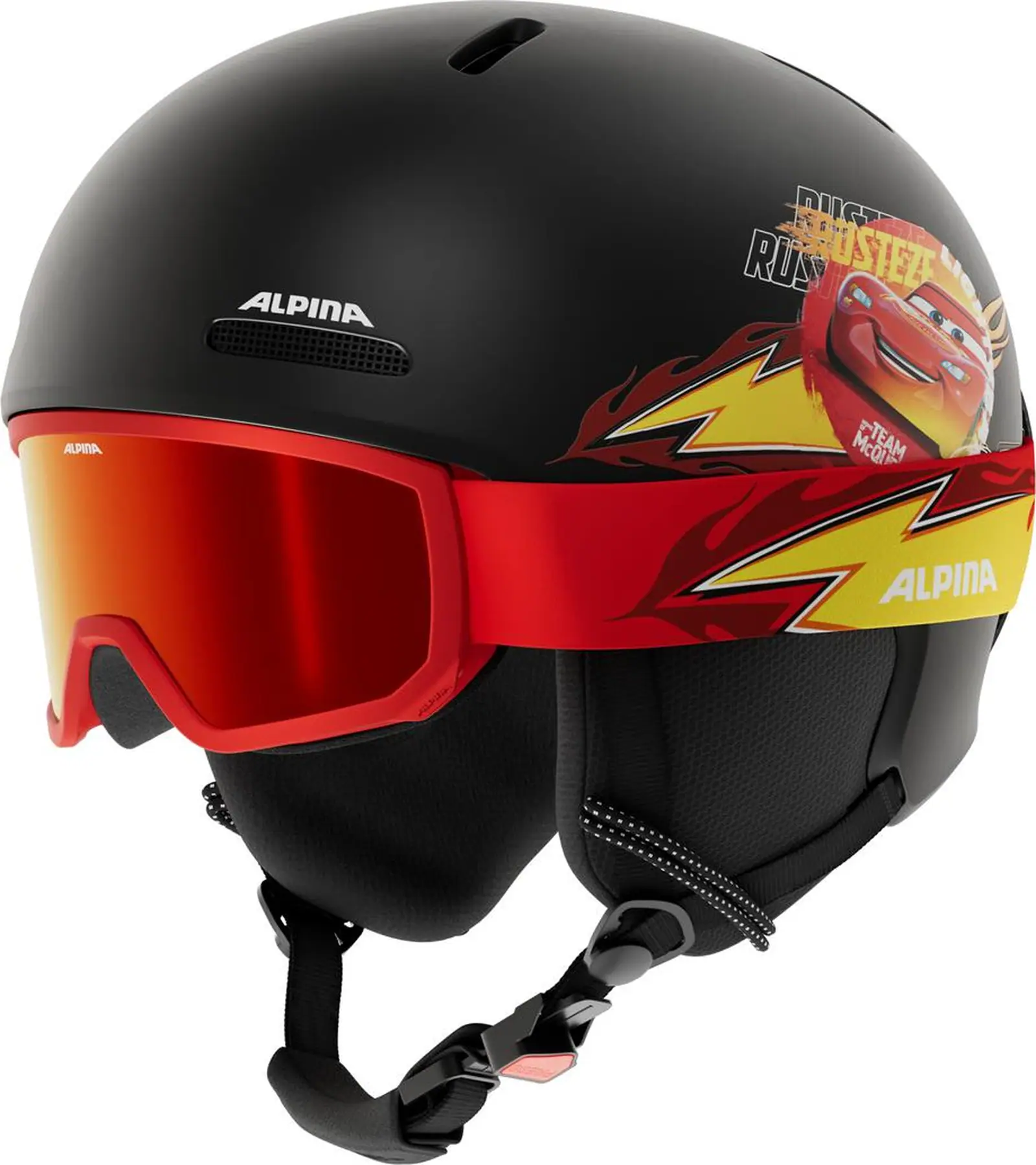 ALPINA ZUPO 2 Disney Set Cars sort skihjelm med matchende skibriller til børn